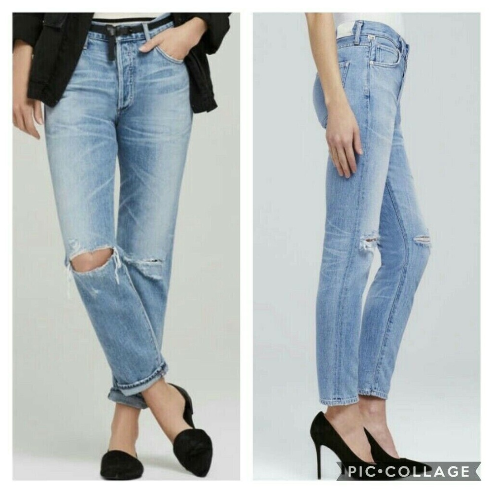 CITIZENS OF HUMANITY Liya High Rise Classic Fit Cropped Ankle Torn Jeans Blue 29